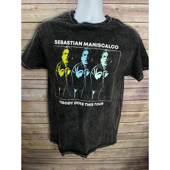 Sebastian Maniscalco Tour T-Shirt M Colortone Faded Black Comedy Graphic Tee - Picture 1 of 7